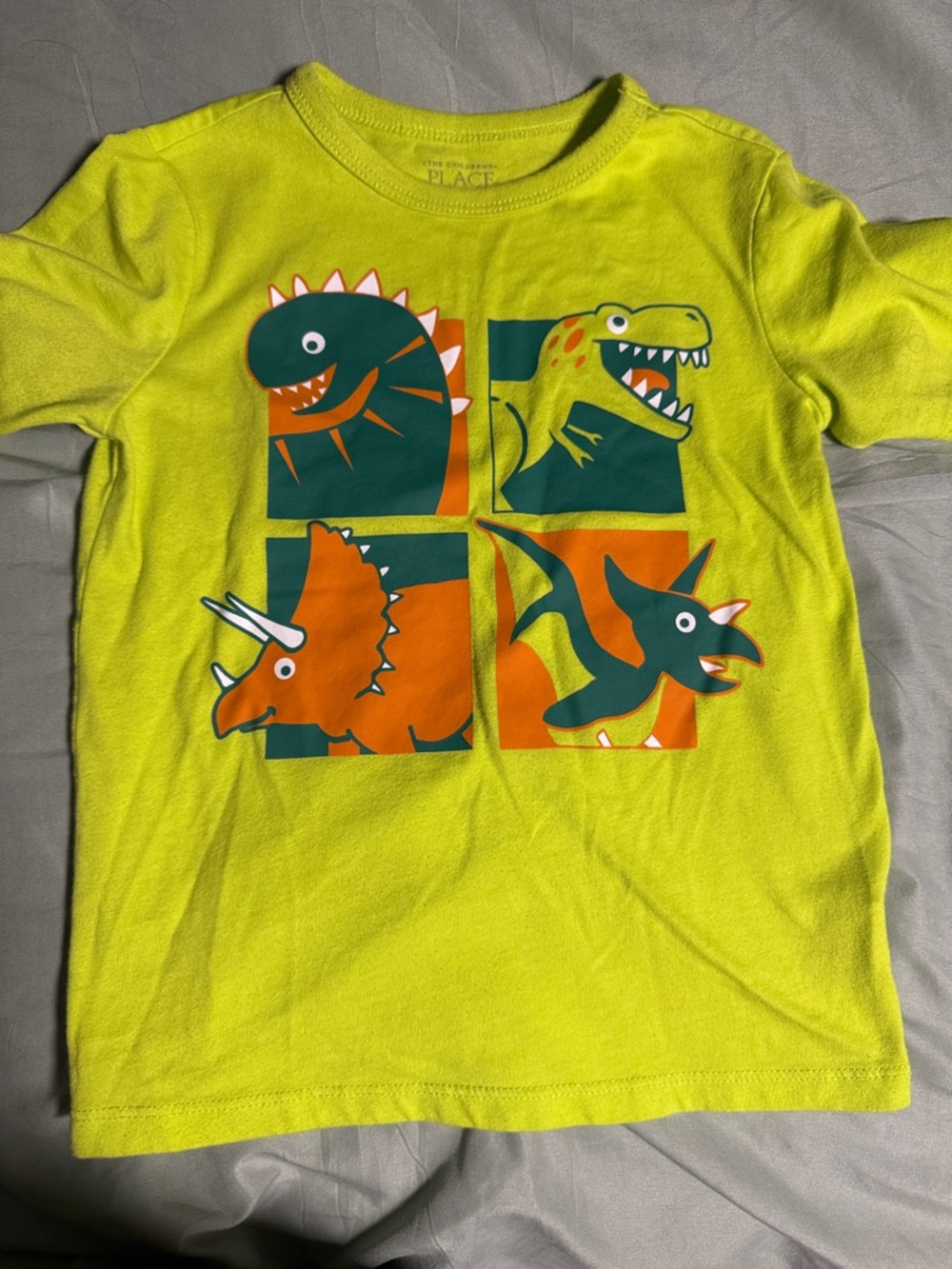 The Children's Place Neon Lime Dinosaur Tee with Orange & Teal Prints